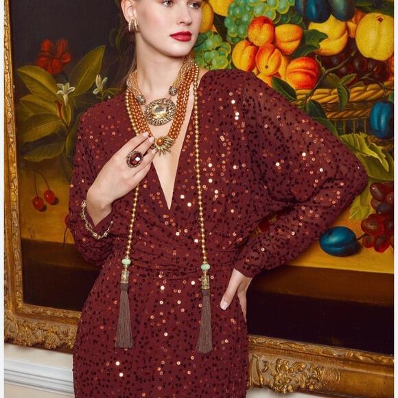 ASOS DESIGN midi dress with batwing sleeve and wrap waist in‎ scatter sequin - Picture 1 of 8